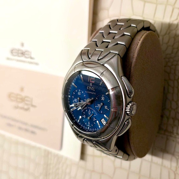 Rare "Blue Face" EBEL E-Type Men's Chronograph Model 9137C51/6316 Skeleton Back - Picture 8 of 16